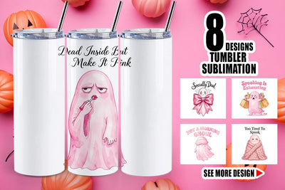 Tumbler Tired Pink Ghost Coquette Watercolor Sublimation artnoy 