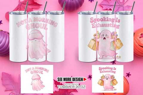 Tumbler Tired Pink Ghost Coquette Watercolor Sublimation artnoy 