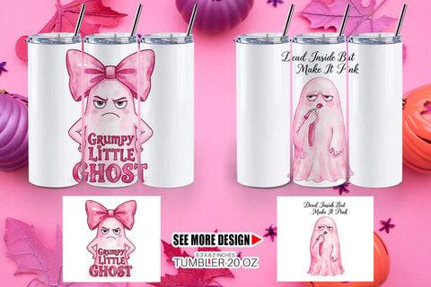 Tumbler Tired Pink Ghost Coquette Watercolor Sublimation artnoy 