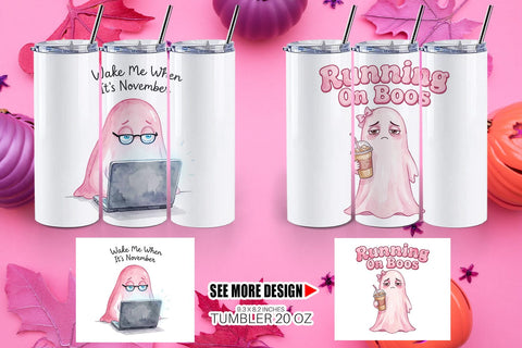 Tumbler Tired Pink Ghost Coquette Watercolor Sublimation artnoy 