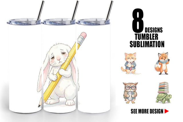 Tumbler Tired School Animal Morning Burnout Sublimation artnoy 