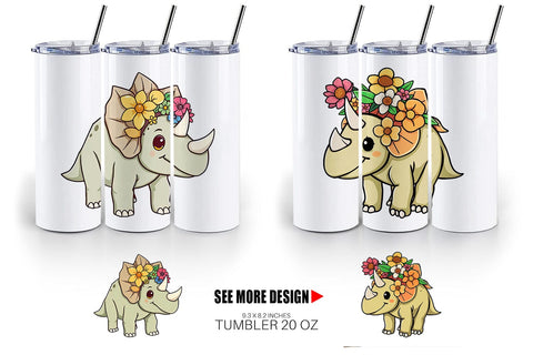 Tumbler Triceratops with Flowers Sublimation artnoy 