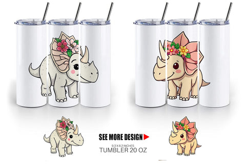 Tumbler Triceratops with Flowers Sublimation artnoy 