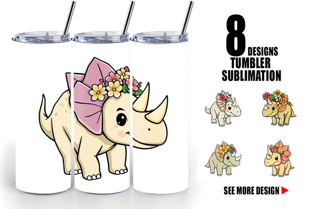 Tumbler Triceratops with Flowers Sublimation artnoy 