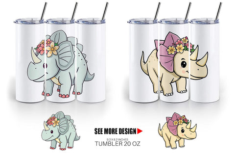 Tumbler Triceratops with Flowers Sublimation artnoy 