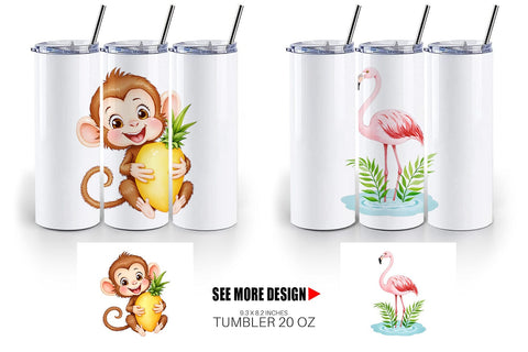 Tumbler Tropical Animals Watercolor Sublimation artnoy 