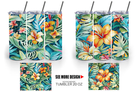Tumbler Tropical Flowers Pattern Sublimation artnoy 