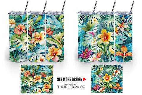 Tumbler Tropical Flowers Pattern Sublimation artnoy 