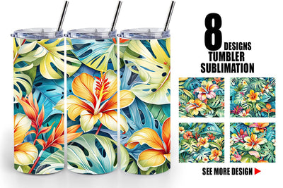 Tumbler Tropical Flowers Pattern Sublimation artnoy 