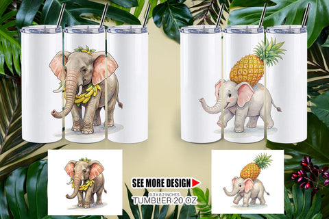 Tumbler Tropical Fruit Elephant Watercolor Sublimation artnoy 