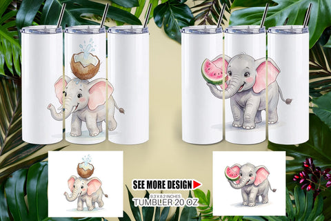 Tumbler Tropical Fruit Elephant Watercolor Sublimation artnoy 