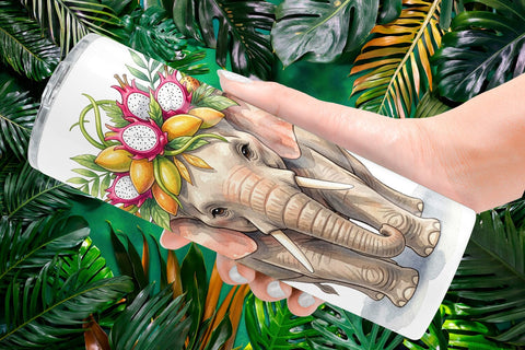Tumbler Tropical Fruit Elephant Watercolor Sublimation artnoy 