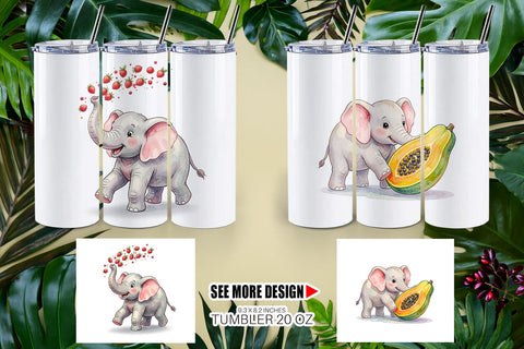 Tumbler Tropical Fruit Elephant Watercolor Sublimation artnoy 