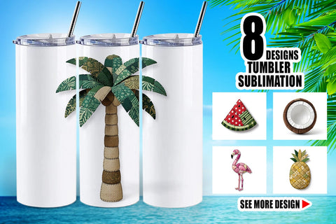 Tumbler Tropical Summer Patchwork Watercolor Sublimation artnoy 