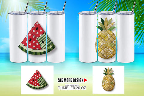 Tumbler Tropical Summer Patchwork Watercolor Sublimation artnoy 