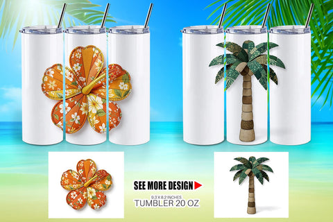 Tumbler Tropical Summer Patchwork Watercolor Sublimation artnoy 