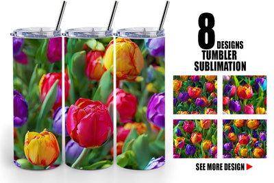 Tumbler Tulip Flower Pattern Sublimation artnoy 