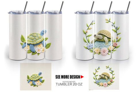 Tumbler Turtle Embroidery Sublimation artnoy 