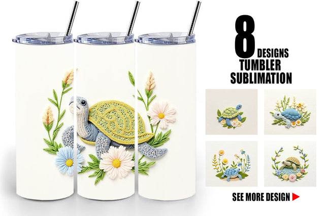 Tumbler Turtle Embroidery Sublimation artnoy 
