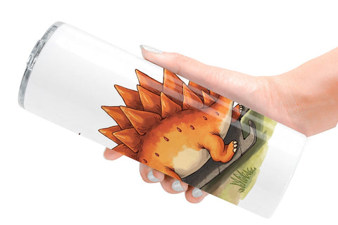 Tumbler UglyCute Dinosaur Winter Sports Watercolor Art Sublimation artnoy 