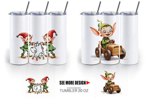 Tumbler UglyCute Elf Workshop Antics Watercolor Sublimation artnoy 