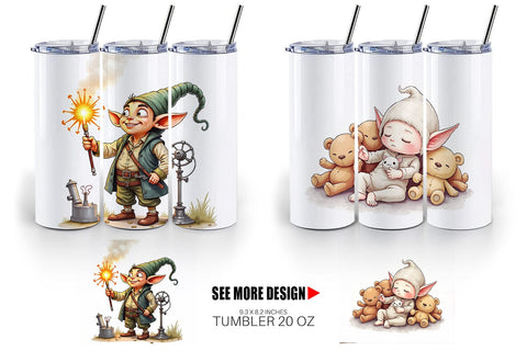 Tumbler UglyCute Elf Workshop Antics Watercolor Sublimation artnoy 