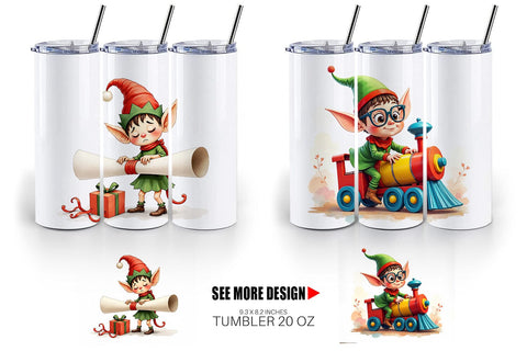 Tumbler UglyCute Elf Workshop Antics Watercolor Sublimation artnoy 