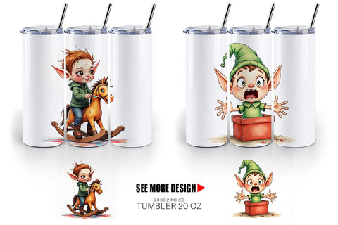 Tumbler UglyCute Elf Workshop Antics Watercolor Sublimation artnoy 