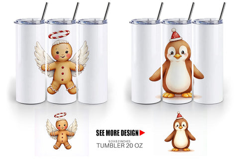 Tumbler UglyCute Gingerbread Pals Watercolor Sublimation artnoy 