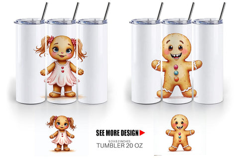 Tumbler UglyCute Gingerbread Pals Watercolor Sublimation artnoy 