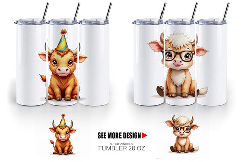 Tumbler UglyCute Highland Cow Watercolor Quirky Farm Friends Sublimation artnoy 