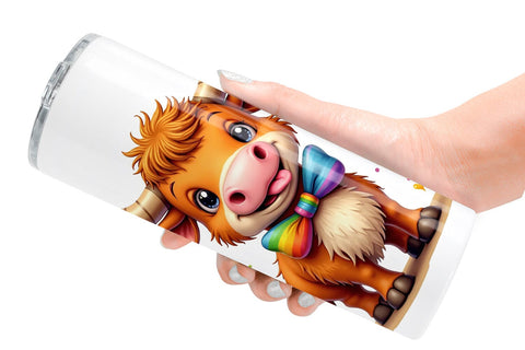 Tumbler UglyCute Highland Cow Watercolor Quirky Farm Friends Sublimation artnoy 