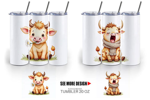 Tumbler UglyCute Highland Cow Watercolor Quirky Farm Friends Sublimation artnoy 