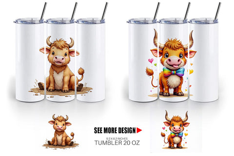 Tumbler UglyCute Highland Cow Watercolor Quirky Farm Friends Sublimation artnoy 
