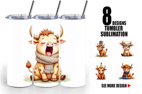 Tumbler UglyCute Highland Cow Watercolor Quirky Farm Friends Sublimation artnoy 