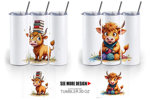 Tumbler UglyCute Highland Cow Watercolor Quirky Farm Friends Sublimation artnoy 