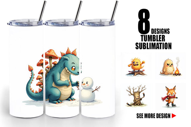 Tumbler UglyCute Woodland Monsters Winter Sports Sublimation artnoy 