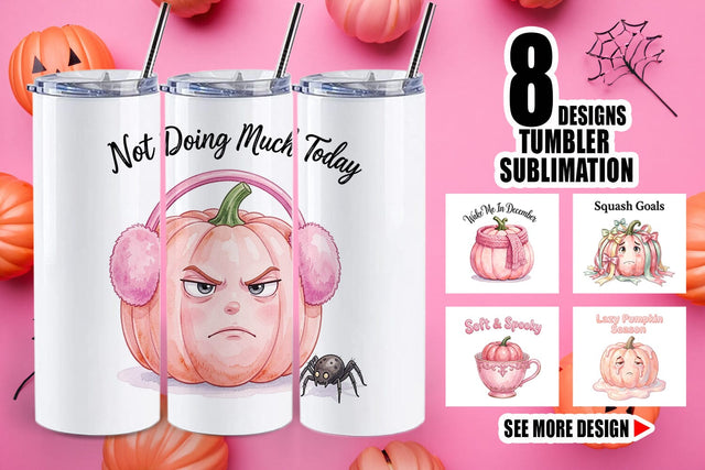 Tumbler Unbothered Pink Pumpkin Watercolor Sublimation artnoy 