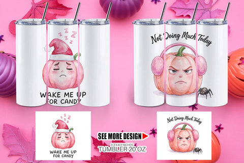 Tumbler Unbothered Pink Pumpkin Watercolor Sublimation artnoy 