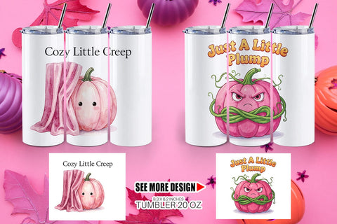 Tumbler Unbothered Pink Pumpkin Watercolor Sublimation artnoy 
