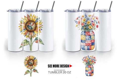 Tumbler USA Quilted Floral Bunting Watercolor Sublimation artnoy 