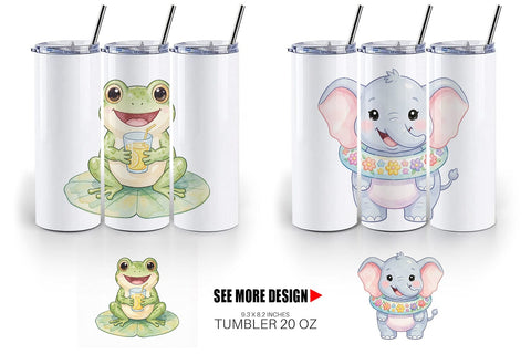 Tumbler Vibrant Summer Animals Watercolor Sublimation artnoy 