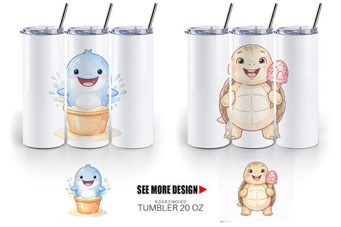 Tumbler Vibrant Summer Animals Watercolor Sublimation artnoy 