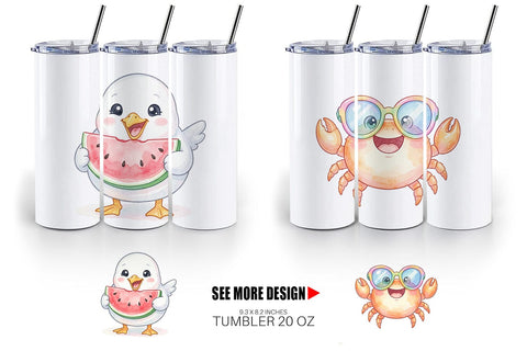Tumbler Vibrant Summer Animals Watercolor Sublimation artnoy 