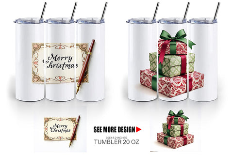 Tumbler Victorian Christmas Post & Parcel Watercolor Sublimation artnoy 