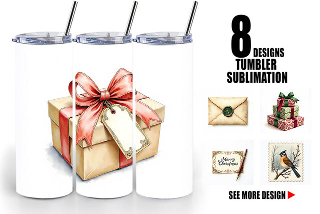 Tumbler Victorian Christmas Post & Parcel Watercolor Sublimation artnoy 