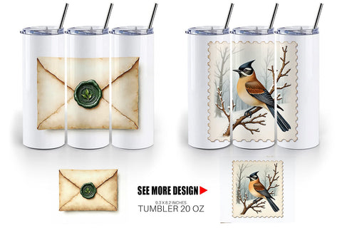 Tumbler Victorian Christmas Post & Parcel Watercolor Sublimation artnoy 