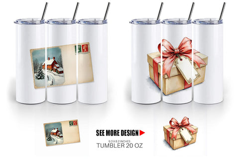 Tumbler Victorian Christmas Post & Parcel Watercolor Sublimation artnoy 