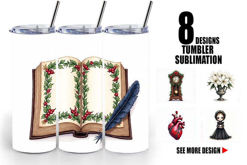 Tumbler Victorian Gothic Christmas Watercolor Sublimation artnoy 
