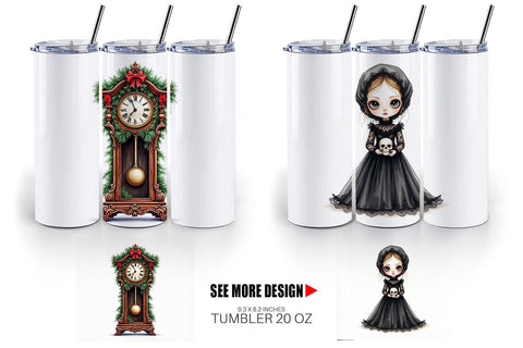 Tumbler Victorian Gothic Christmas Watercolor Sublimation artnoy 